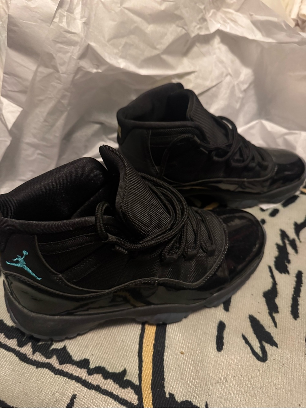 Jordan Black Retro 11 Gamma High-Top Sneakers with Teal Jumpman